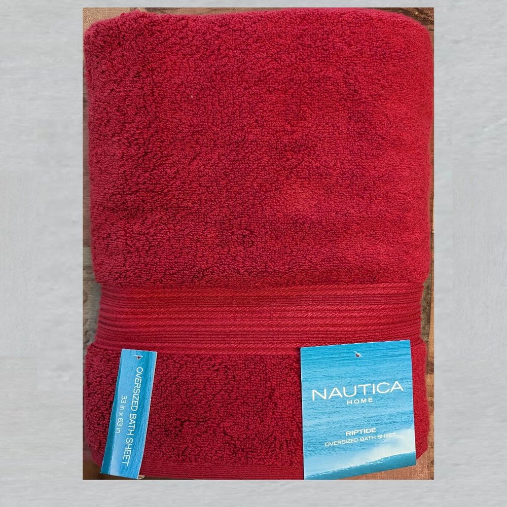 Nautica Red Riptide Bath Sheet Measures 33 x 63 in